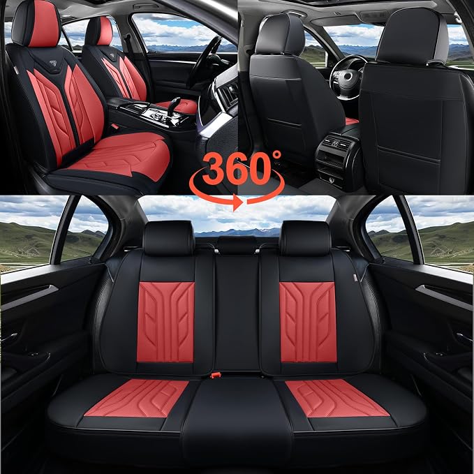 Coverado Car Seat Covers Full Set, Automotive Seat Covers Car Seat Protector Car Seat Cushion, Waterproof Leather Seat Covers for Cars, Universal Fit for Most Sedans SUV Pick-up Truck(Burgundy) - Image 8