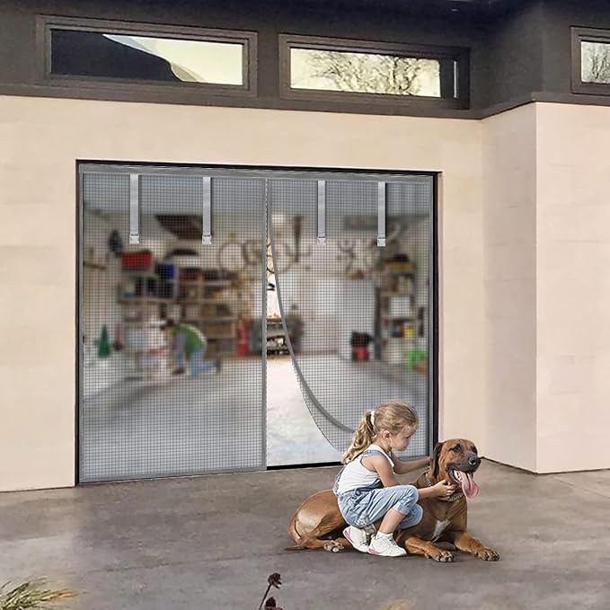 Garage Door Screen, Sunmoxia 8x7Ft Magnetic Heavy Duty Garage Door Curtain with 4 Strapping Tapes Durable Breathable Anti-Tear Mesh Patio Porch Privacy Curtain (Silver) - Image 7