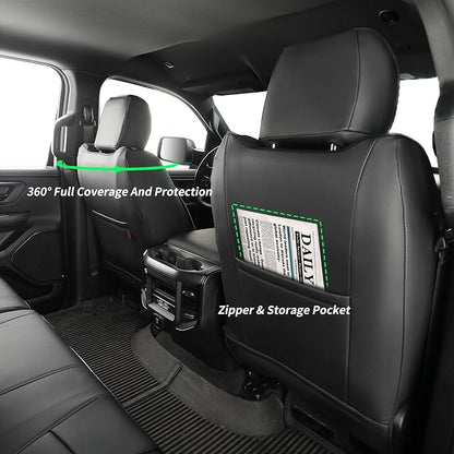 Custom Seat Covers for 2019-2026 Ram 2500/3500 CrewCab Bighorn,Faux Leather | Full Set Heavy Duty Pickup Seat Cushion,Front w/No Headrest Cutout,Rear 40/60 Split Curved Bench Seat,Black & Carbon Fiber - Image 5