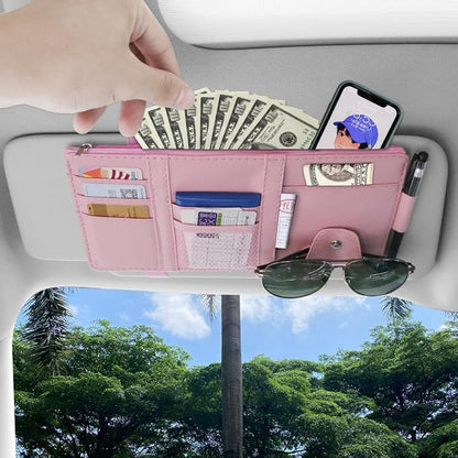 Pink Car Sun Visor Organizer, Car Interior Storage Accessory for Women | Visor accessories multi-slot design stores docs, cards & sunglasses, slim fits all vehicles without obstructing sight - Image 6