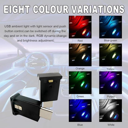 2 PCS USB Type C LED Ambient Light, 8 Color Car RGB USB LED Decoration Night Lamp, Interior Mini Adjustable Brightness Atmosphere Light, Universal Vehicle Interior Accessories - Image 6