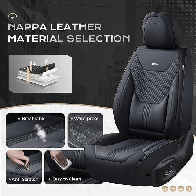 Coverado Car Seat Covers with Lumbar Support, Front Covers for Cars, Universal Automotive Seat Cover, Waterproof, Leather Car Seat Cushion, Interior Seat Protectors for Most Cars - Image 2
