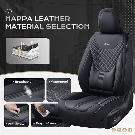 Coverado Car Seat Covers with Lumbar Support, Front Covers for Cars, Universal Automotive Seat Cover, Waterproof, Leather Car Seat Cushion, Interior Seat Protectors for Most Cars - Image 2