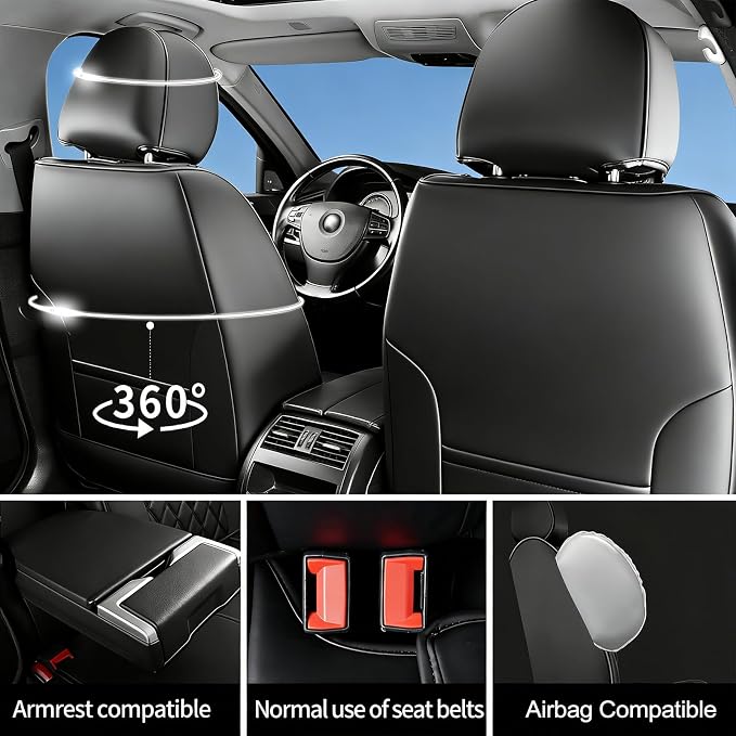 Seat Covers Fit for GMC Sierra 1500/2500/3500 HD 2007-2025,Premium Leather, Waterproof, All-Weather, Airbag Compatible, Breathable, Seat Protectors, Full Set,Red - Image 4