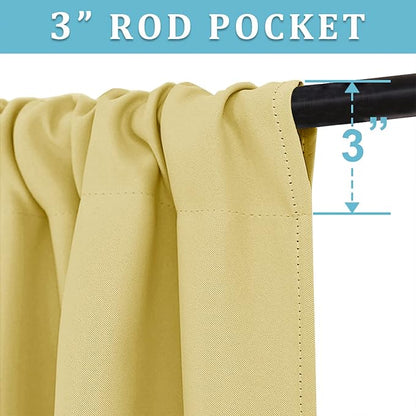 RYB HOME Small Window Curtains 45 inches Length for Kitchen Cafe Bathroom | Room Darkening Curtains & Drapes, Energy Saving, Thermal Insulated, For Kids Bedroom, W42 x L45, Light Yellow, 2 Panels - Image 2