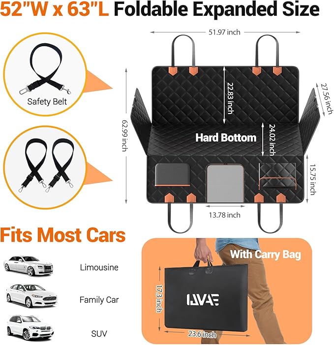 IJVAE Dog Seat Cover for Back Seat, Hard Bottom Back Seat Extender Holds 500 lbs, Waterproof & Nonslip Car Hammock for Large Pets, Comfortable Travel Seat Protector for SUV and Sedan - Image 6
