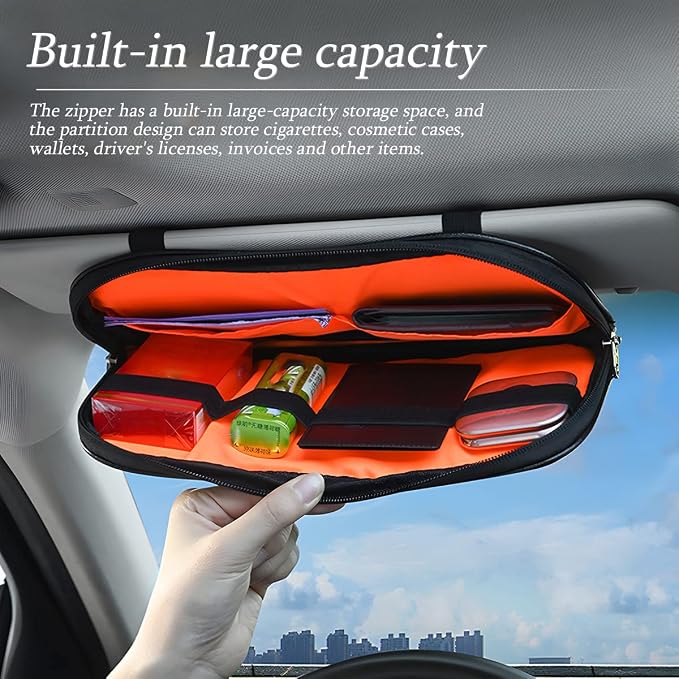 Car Sun Visor Organizer, Sunglass Holder and Storage Pocket, Card Cash Pouch with Multi-Pocket Net Zipper, Case Bag for License Pen Key, Auto Interior Accessories for Truck, SUV, Van (Purple) - Image 6