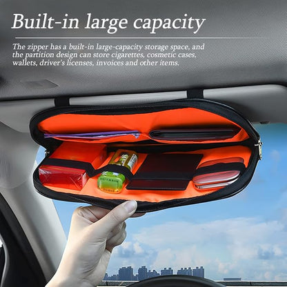Car Sun Visor Organizer, Sunglass Holder and Storage Pocket, Card Cash Pouch with Multi-Pocket Net Zipper, Case Bag for License Pen Key, Auto Interior Accessories for Truck, SUV, Van (Purple) - Image 6
