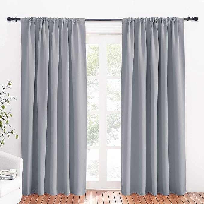 RYB HOME Large Blackout Curtains for Bedroom Living Room 84 inches Long | Thermal Insulated, Privacy, Drapes for Large Window, Triple-weave Fabric, For Better Sleep, W70 x L84, Silver Grey, 2 Panels by RYBHOME
