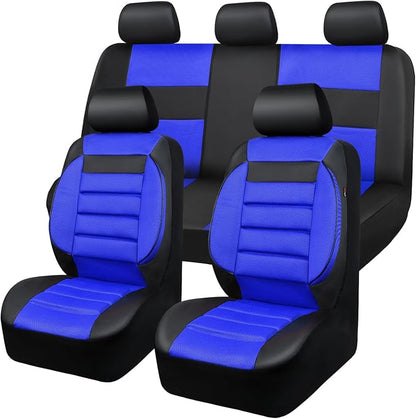 CAR PASS Leather 3D Foam Back Support Car Seat Covers Full Set Air Mesh Automotive Seat Covers, All Season Car Seat Cover Fit Automotive,SUV,Sedan,Van, Airbag Compatible Elegance(Black and Blue Royal) by CARPASS