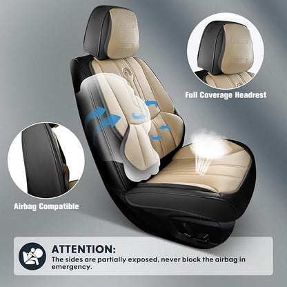 Car Seat Covers Custom Fit for Ford F150 2009-2026, Faux Leather Seat Cover Set for 2017-2026 F250 F350 F450, Acommodating Regular Cab Super Cab Super Crew Pickup Truck Cushions(BeigeBlack, Full Set) - Image 6