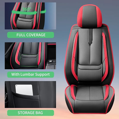 Fit Leaf Car Seat Covers for Nissan Leaf 2011-2024 2025 2026 -Upgraded Premium Waterproof & Breathable Leather,Airbag Compatible,All-Weather Seat Cushion Protector,Full Set,Black-Red - Image 8