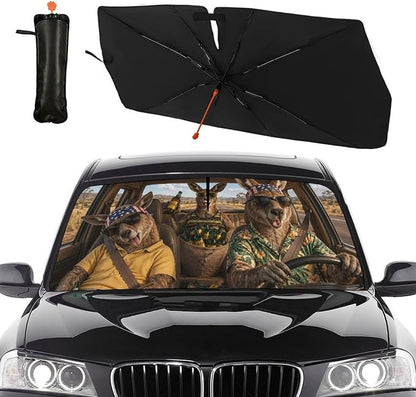 Kangaroo Car Windshield Sun Shade Umbrella Bendable Handle Foldable Funny Beer Kangaroo Sunshade for Car Windshield Block UV Rays Keep Vehicle Cool for Most Sedans SUV Trucks Cars 57"x30" - Image 2