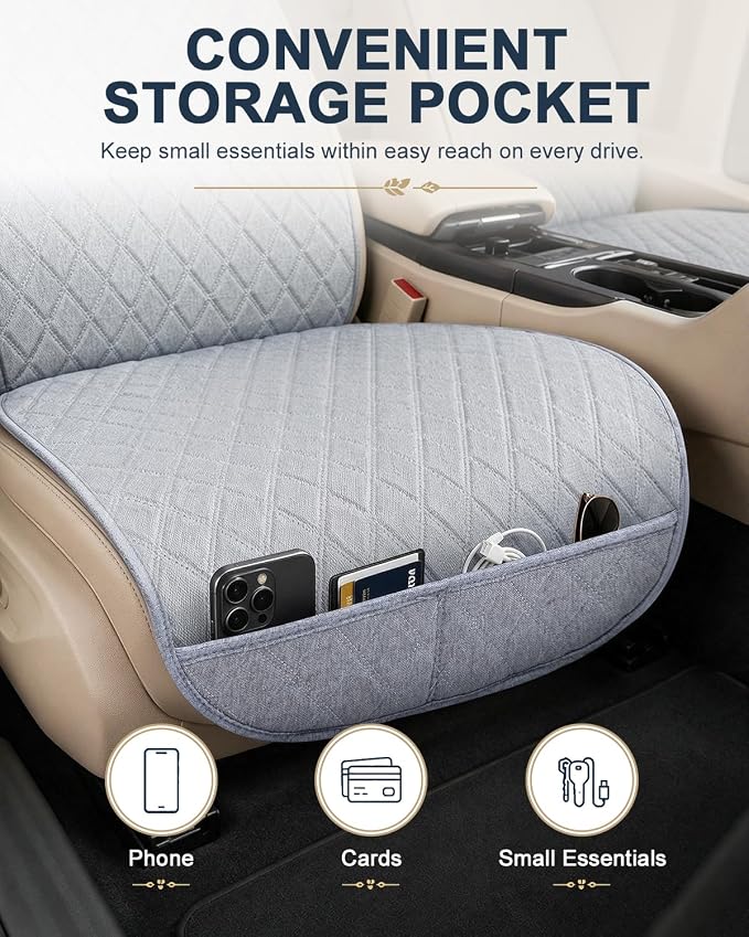 Linen Car Front Seat Covers, Breathable Linen Car Seat Protector | With A Carrying Pouch And Non-Slip Nubs On The Back; Universal Fit Cars Vans SUVs Trucks, 2 Units, Grey - Image 3