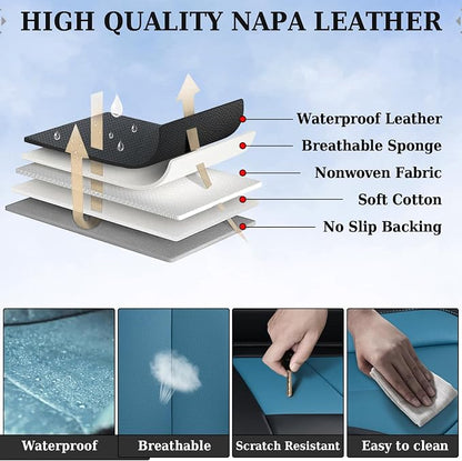 Coverado Back Leather Car Seat Covers for Trucks, Rear Seat Covers for Cars, Automotive Seat Covers Back Car Seat Cover, 3-Pieces Waterproof Nappa Leather Car Seat Cushion Protector, Black&Blue - Image 6