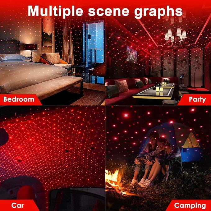 USB Star Projector Night Light, Portable Interior Car Roof LED Light, Red | Plug-in USB, Adjustable Romantic Star Lamp Projector Decorations for Car, Ceiling, Bedroom - Image 4