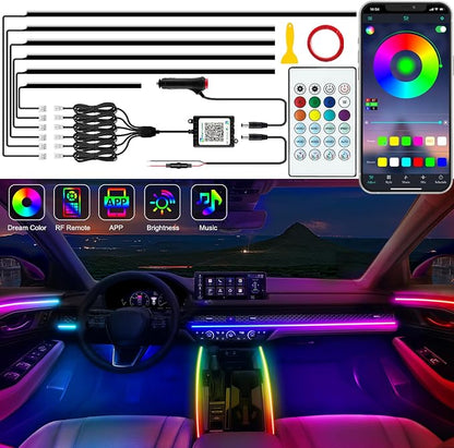 Jushope Interior Car LED Strip Lights, Acrylic LED Lights for Car with Dynamic Dreamcolor Chasing, Ambient Lighting Kits Music Sync Wireless APP and RF Remote Control (6 in 1) by Jushope