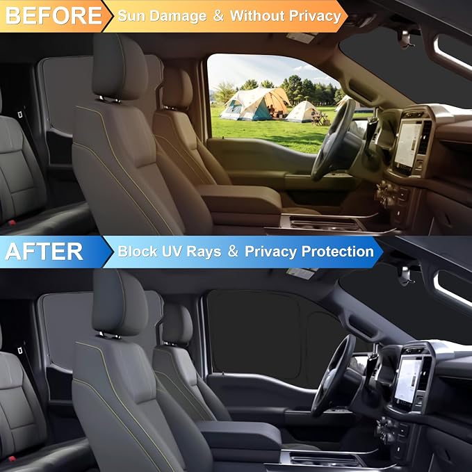 Front Windshield ＆ Side Window Sun Shade for 2016-2023 Toyo-ta Tacoma Pickup Accessories, Foldable Window Sunshade Sun Visor Protector, Window Shades Sun Shield Blocks UV Rays Heat, Pack of 3 - Image 7