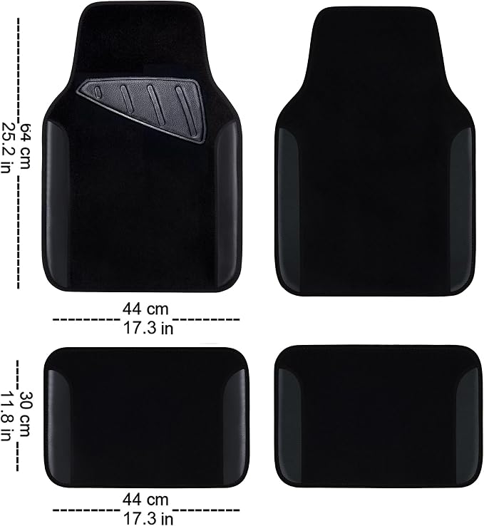 CAR PASS Waterproof Universal Fit Car Floor Mats, Faux Leather Car Carpet Mats, Black Car Mats with Anti-Slip Nibbs Backing & Driver Heel Pad Fit for SUV,Vans,sedans, Trucks,Set of 4pcs(All Black) - Image 2