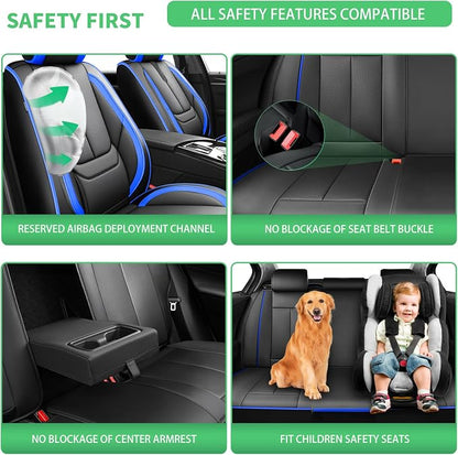 Fit Titan Car Seat Covers (5 Seats) for Select Nissan Titan 2009-2024 2025 2026 - Full Coverage Leather,Airbag Compatible, Waterproof & All Weather Seat Cushion Protector,Full Black-Blue - Image 5