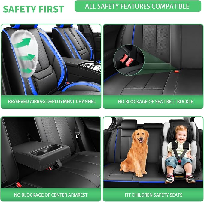 Fit Kicks Car Seat Covers for Nissan Kicks 2018-2024 2025 2026 -Upgraded Premium Waterproof & Breathable Leather,Airbag Compatible,All-Weather Seat Cushion Protector,2 Front/Black-Blue - Image 5