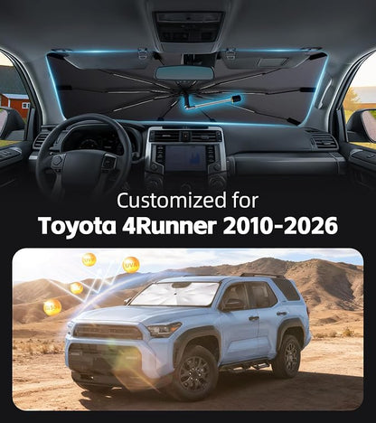 Windshield Sun Shade for Toyota 4Runner 2010-2026 with 360° Rotating Shaft | Custom Fit Umbrella Sunshade for UV Blocking, Interior Heat Protection, Easy Storage, UPF 50+ Cool Windshield Cover - Image 2