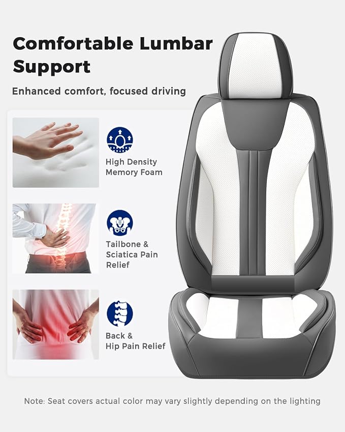 Huidasource Universal Car Seat Covers, Waterproof Faux Leather, Airbag Compatible, Easy Install, Preserve Cup Holders and Seat Functions, Great for Daily & Outdoor Use, Gray & White - Image 5