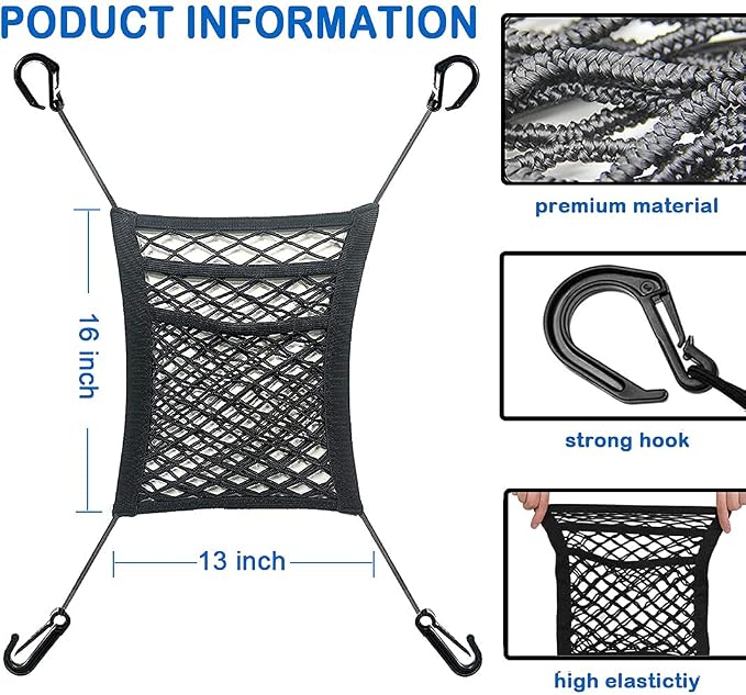 3-Layer Stretch Car Mesh Organizer, Car Seat Net, Dog Net for Barrier | 3-Layer Stretch Car Back Seat Mesh Organizer, Seat Back Net Bag, Dog Car Net Barrier, Kid Backseat Barrier, Storage Net Pouch - Image 3