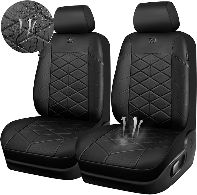 CAR PASS Memory Foam Leather Front Seat Covers, Perforated Nappa Leather Car Seat Covers Front Seats, Universal Fit for Cars, SUV, Trucks, Luxury Comfort Breathable, Thick 3D Foam Leather All Black - Image 6
