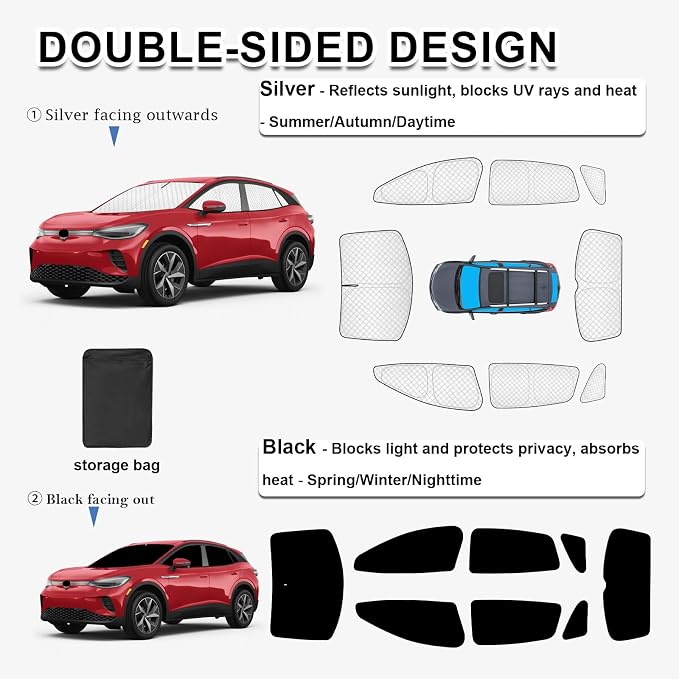 KMF 8pcs Thicken Sun Shades for Volkswagen VW ID.4 2021-2025 2026 Accessories, Full Car Window Covers Sunshade for Windshield Side Rear, UV Block and Blackout Privacy for Car Camping Outdoor - Image 3