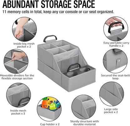 MULISOFT Car Seat Organizer- Backseat Car Organizer with 12 Storages Compartments and 2 Cup Holders, Organizers and Storage, Front Seat for Travel Kids,Pure Gray - Image 3