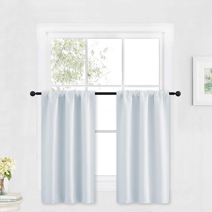 RYB HOME Cafe Curtains 30 inch Length, Short Window Curtain Tiers | Light UV Heat Blocking,Energy Saving,Privacy Protection,For Basement Bathroom Kitchen Window,W29 x L30,Greyish White,2 Panels by RYBHOME
