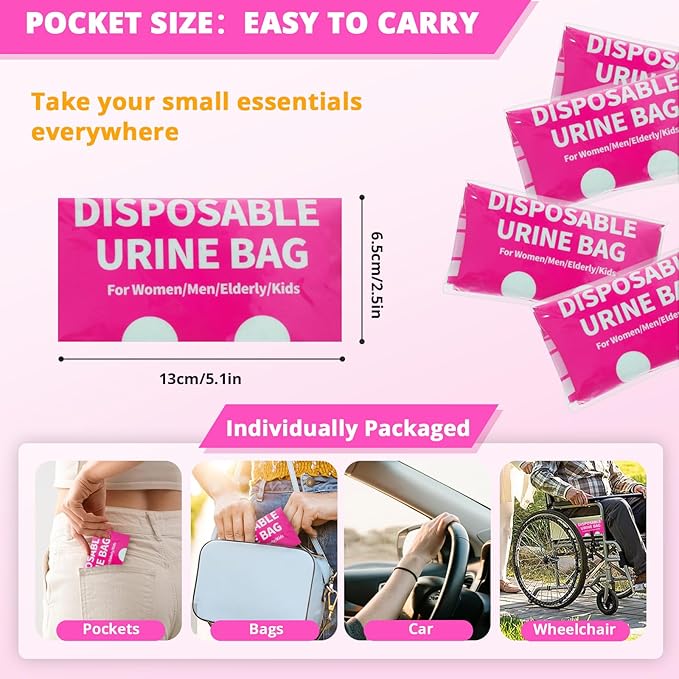 Disposable Urine Bag for Travel - 900ML Portable Pee Bags for Women Men 8/12/20/24/28 PCS Emergency Vomit Bags Urinal Toilet for Car Camping, Road Trip,Traffic Jam, Pregnant, Kid, Patient - Image 5
