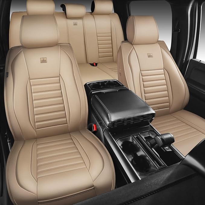 CAR PASS Nappa Leather Car Seat Covers Front Seats, Luxury Seat Protector for Cars, Waterproof Anti-Slip Seat Cushion Airbag Compatible Universal for Sedan SUV Pick-up Truck Automotive Vehicle, Beige - Image 7