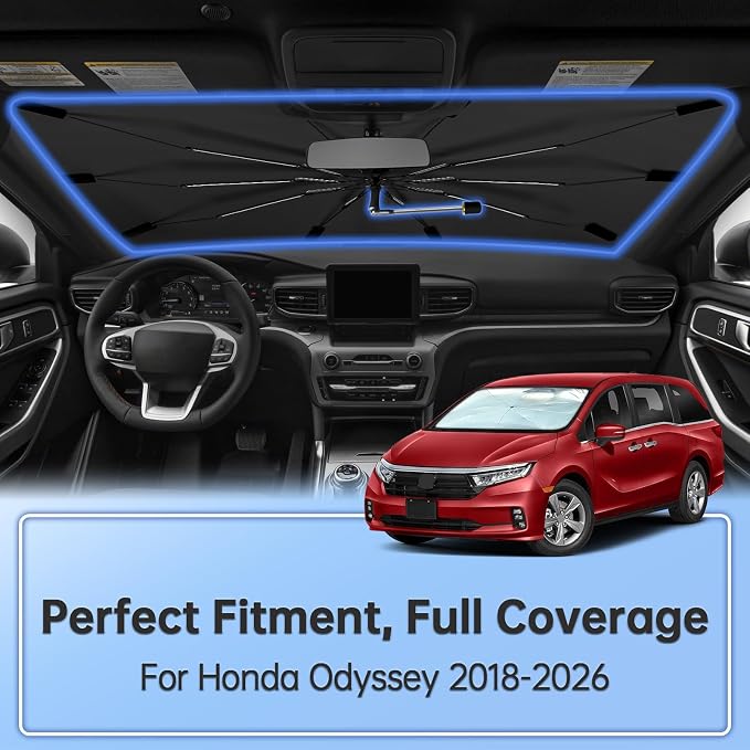 Windshield Sun Shade Umbrella for Honda Odyssey 2018-2026 Front Window | Foldable Car Sunshade, 360 Rotation Automotive Interior UV Protection for Outdoor Parking, Keep Car Cool - Image 2