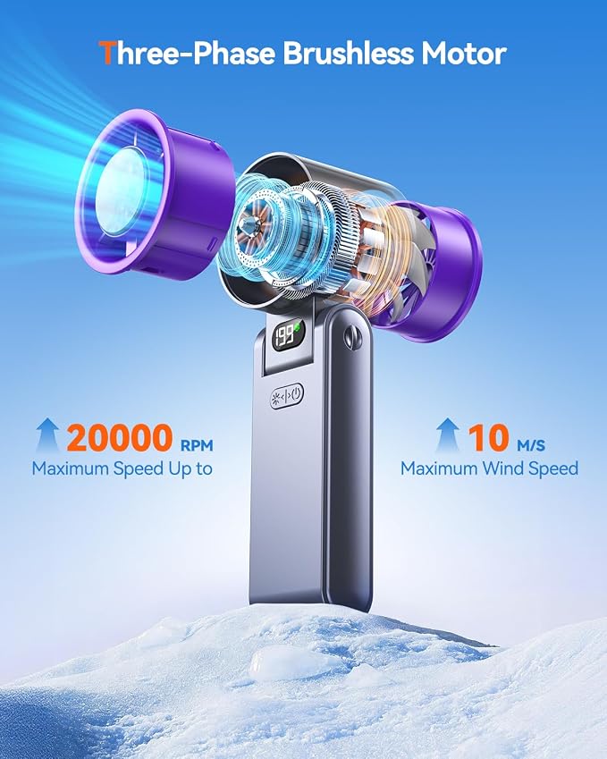 Portable Handheld Fan with Ice Cooler, 199 Speed Personal Fan,5500mAh Rechargeable,20H Cooling Time,20000 RPM Powerful Motor, Summer Essential for Travel/Outdoor/Office, Grey Purple - Image 4