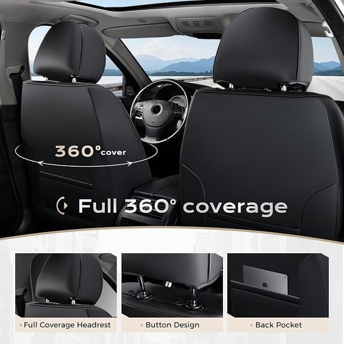 Coverado Car Seat Covers Full Set, Green Car Seat Cover, Car Leather Seat Protector with Lumbar Support, Waterproof Car Seat Cushion, Leather Seat Covers Universal Fit Most Cars, (Black&Green) - Image 2