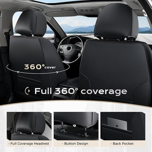 Coverado Car Seat Covers Full Set, Green Car Seat Cover, Car Leather Seat Protector with Lumbar Support, Waterproof Car Seat Cushion, Leather Seat Covers Universal Fit Most Cars, (Black&Green) - Image 2