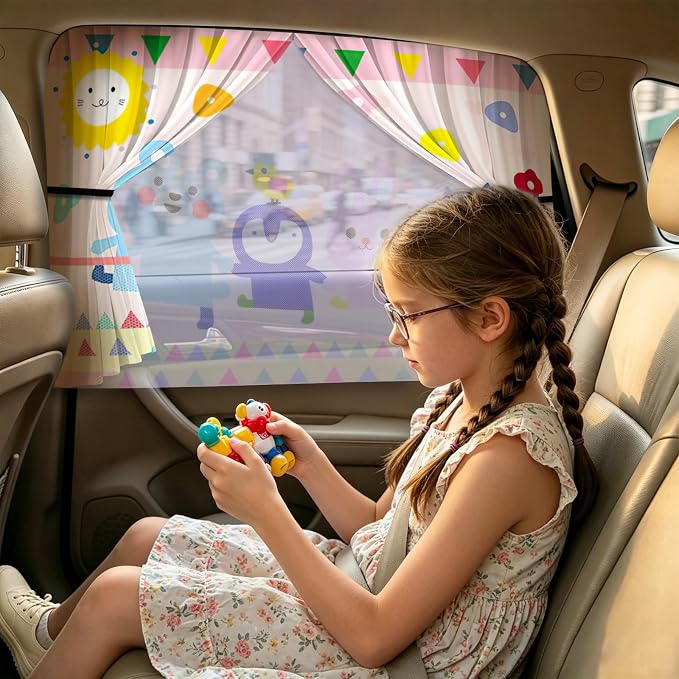 LEIWOOR 2-Pack Magnetic 2 Layers UV Protection Car Window Shades for Baby | Privacy full/half shade car back side window shades with net pocket, breathable heat block curtain for truck van sedan SUV - Image 3