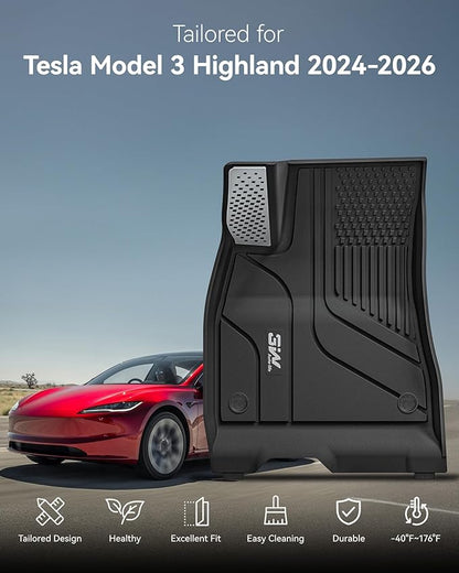3W Floor Mats for Tesla Model 3 Highland 2024-2026 with Metal Pedal | Non-Slip Floor Liner, Heavy Duty All Weather TPE Custom Fit Model 3 Accessories, Black, Over 10 Years Lifespan - Image 8