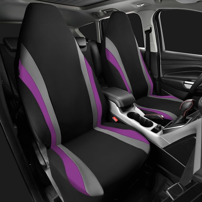 CAR PASS AquaShield Neoprene Waterproof Car Seat Covers Front Seats Only, High Back Bucket Seat Cover,Airbag Compatible,Seat Covers for Women Girl, Universal Fit for Auto Truck Van SUV (Black Purple) - Image 2