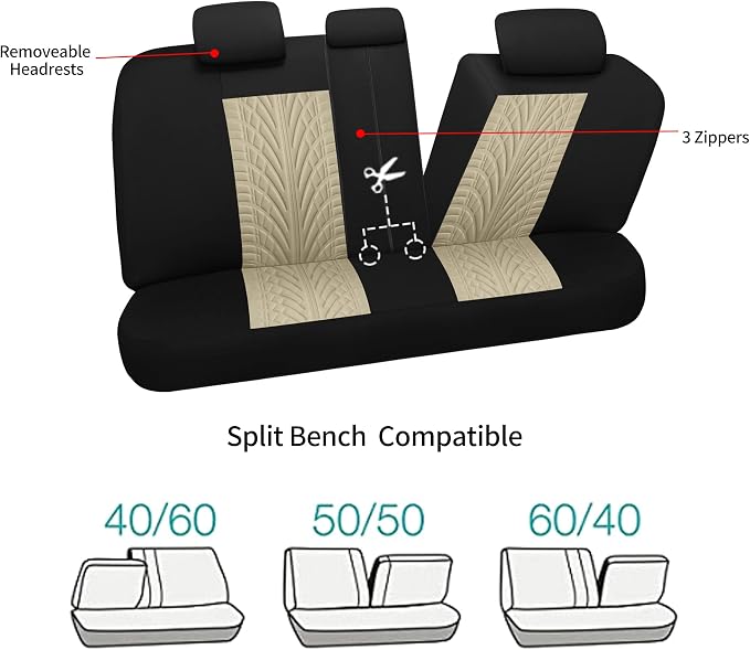 Pariitadin Car Seat Covers Full Set, Washable and Breathable Premium Cloth Automotive Vehicle Seat Cover for Car Interior, Universal Fit for Most Cars, Sedan, Truck, SUV(Black/Beige) - Image 6