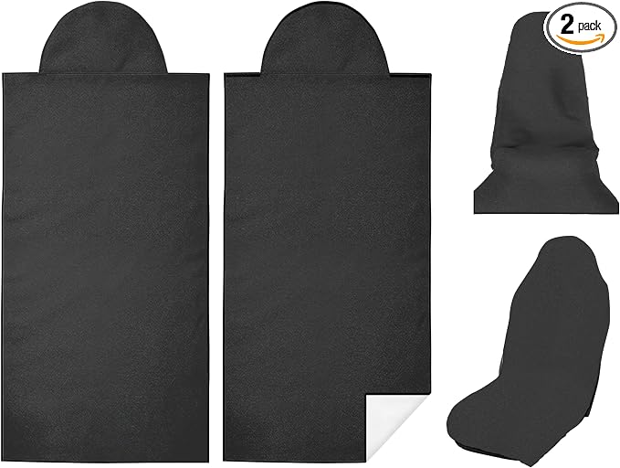 2 Pack Car Seat Towel Covers for Gym, Front Seats, Black | Black Sweat Protector for Front Seats Premium Thickened with Elastic Strap Breathable & Quick Dry Machine Washable Running by Semtomn