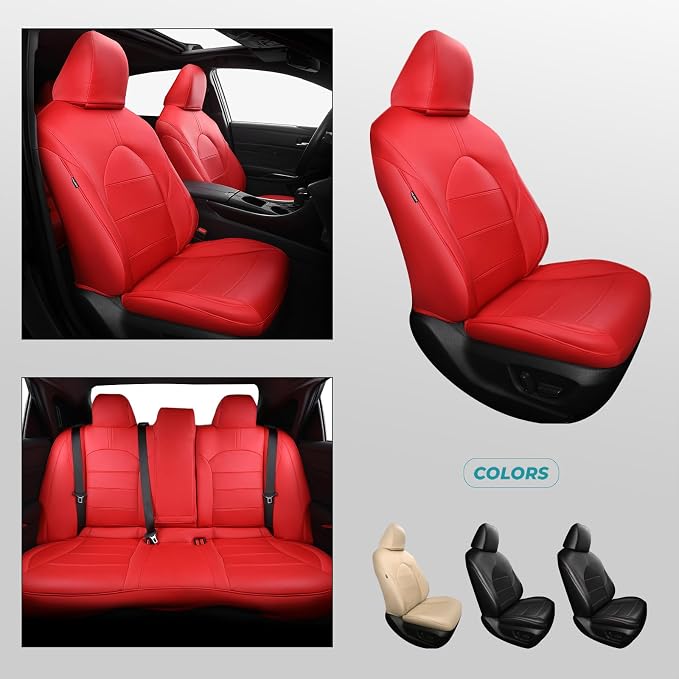 Custom Seat Covers for Toyota Camry 2018-2024, Red | Only Fit for Camry LE/SE/SE Nightshade 2018-2024, Not for Hybrid, Full Coverage, Faux Leather, Scratch-resistant, Easy-clean - Image 8