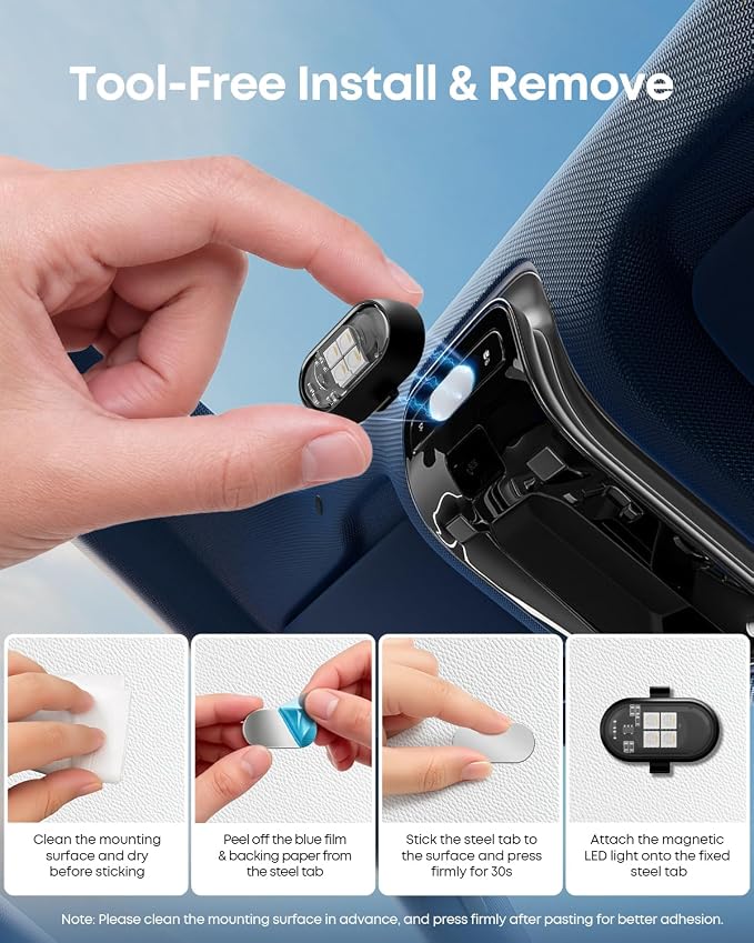 Wireless Magnetic Car Interior LED Lights, RGB Ambient Lighting with Remote | For Inside Car SUV Truck RV Night Decor, Strong Grip, Easy Detach, Rechargeable, Mini, 8H+ Runtime, 8 Colors & 10 Modes - Image 5