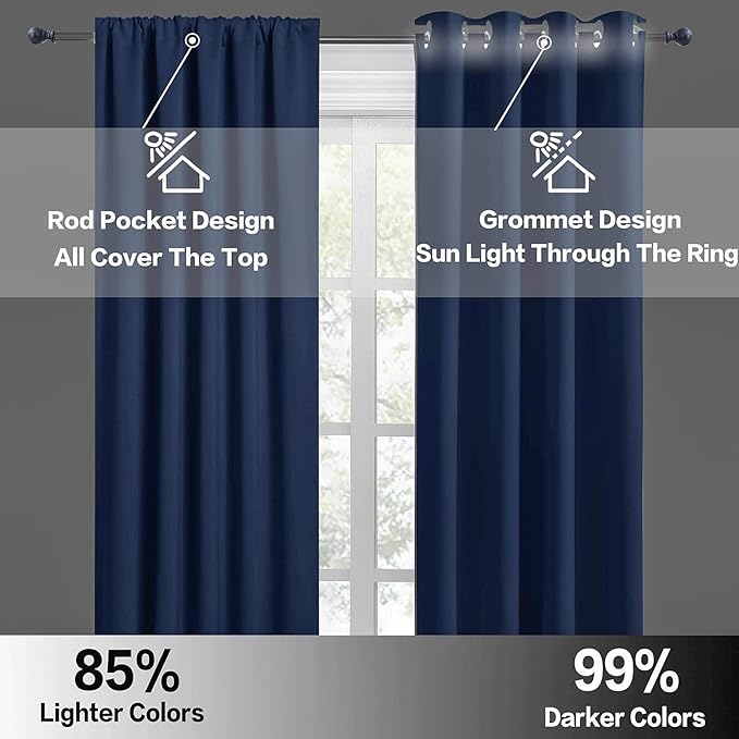 RYB HOME Small Window Curtains 45 inches Length for Kitchen Cafe Bathroom | Room Darkening Curtains & Drapes, Energy Saving, Thermal Insulated, For Kids Bedroom, W42 x L45, Navy Blue, 2 Panels - Image 5