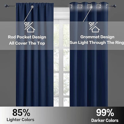RYB HOME Short Blackout Curtains for Small Window Kitchen Bathroom Cafe RV | Sunmmer Heat Light Blocking Privacy Protection Curtains for Sunroom Laundry Room Stair Window, W52 x L36, Navy Blue, 2 Panels - Image 5