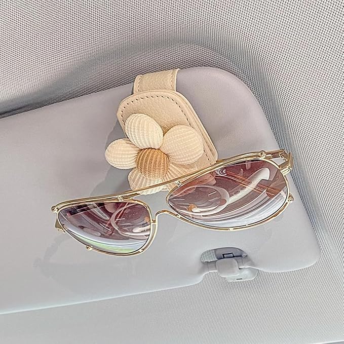 Flower Sunglass Holder for Car Visor – Decorative Sun Visor Clip,Eyeglass Hanger Organizer for Women,Scratch‑Free Glasses Storage Different Size Eyeglasses (Brown Flowers) - Image 4