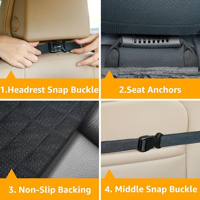Waterproof Front Seat Car Cover 2 Pack, Full Protection | Dog Car Seat Cover with Side Flaps, Nonslip Scratchproof Captain Chair Seat Cover Fits for Cars, Trucks, SUVs, Jeep, Gray - Image 7