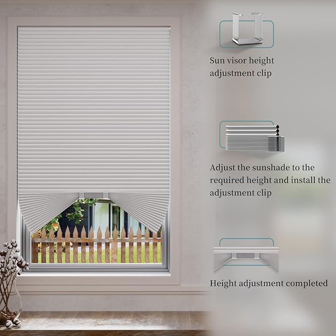 Myshade Arch Window Shades Half Circle Blackout Cellular Shades Cordless No Drill Blinds for Windows Half Moon Honeycomb Fabric No Tools Room Darkening Shades Easy Install (1PCS Grey 72" W X 36" H) - Image 4